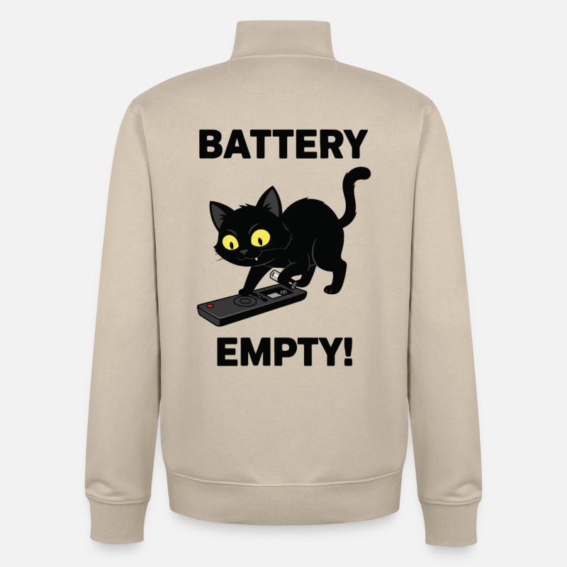 Battery Empty Chat Télécommande Humour - Sweat zippé unisexe en coton bio Stanley/Stella - beige crème
