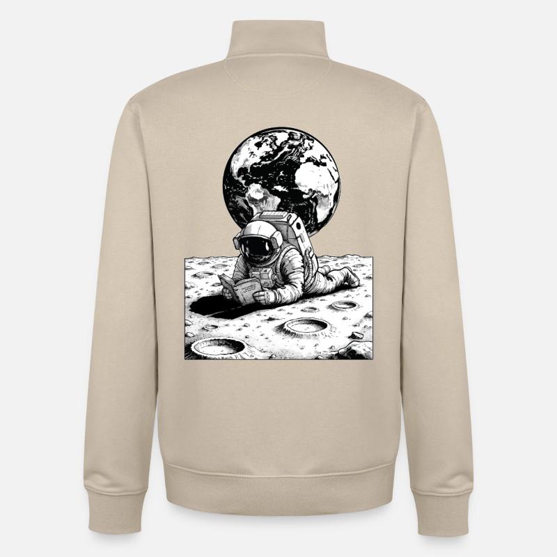 Astronaute Lecture Lune Terre - Sweat zippé unisexe en coton bio Stanley/Stella - beige crème