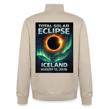 Total Solar Eclipse Iceland 2026 Reykjavik - Unisex Organic Zip Sweatshirt by Stanley/Stella - desert dust - Back - AI Model Male 185 dark (185cm)