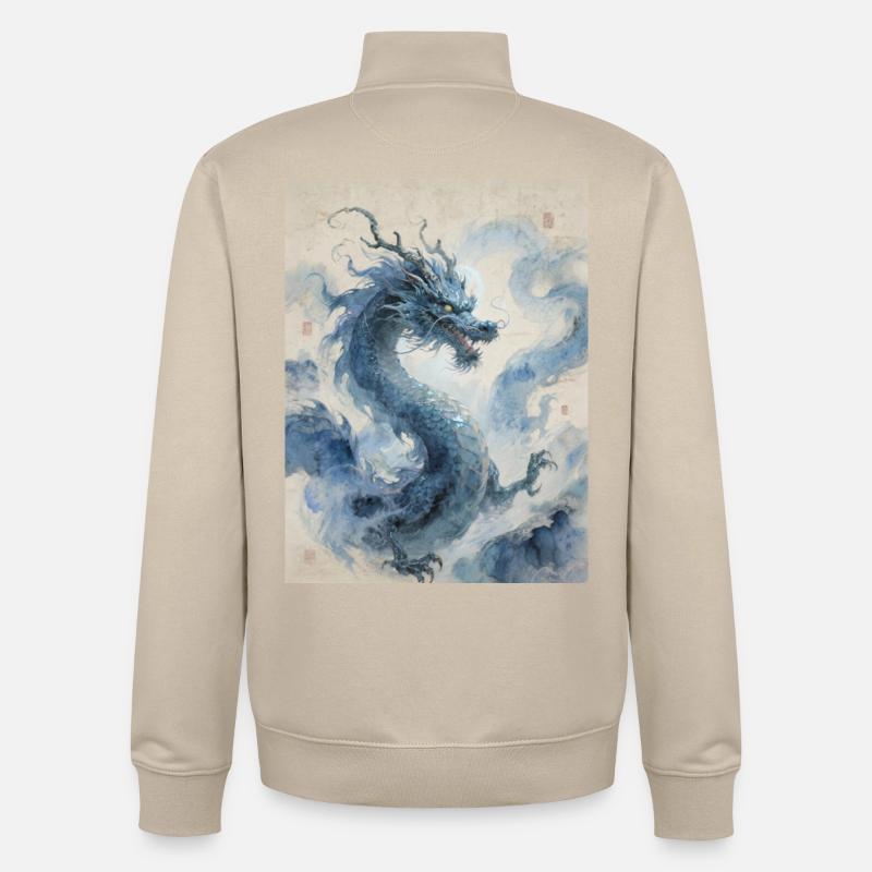 Die himmlische Apotheose: Blauer Drache – Unendlichkeit - Unisex Organic Zip Sweatshirt von Stanley/Stella - Cremebeige