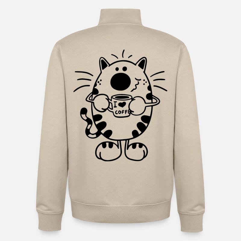 Chat avec café - Sweat zippé unisexe en coton bio Stanley/Stella - beige crème