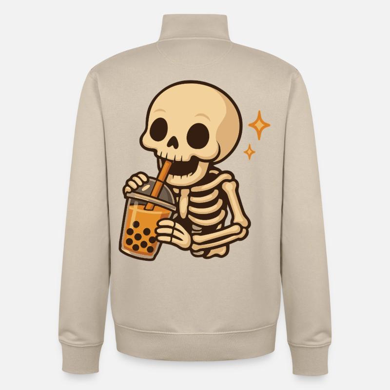 Skeleton with Bubble Tea kawaii Skeleton - Unisex Organic Zip Sweatshirt by Stanley/Stella - desert dust