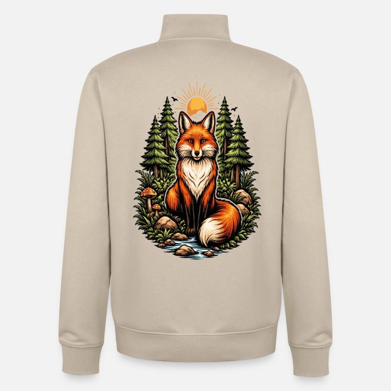 Fuchs im Wald bei Sonnenaufgang - Unisex Organic Zip Sweatshirt von Stanley/Stella - Cremebeige