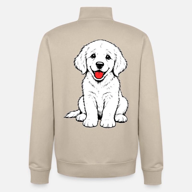 Golden_Retriever_Welpen_sitzend_weiss - Sweat zippé unisexe en coton bio Stanley/Stella - beige crème