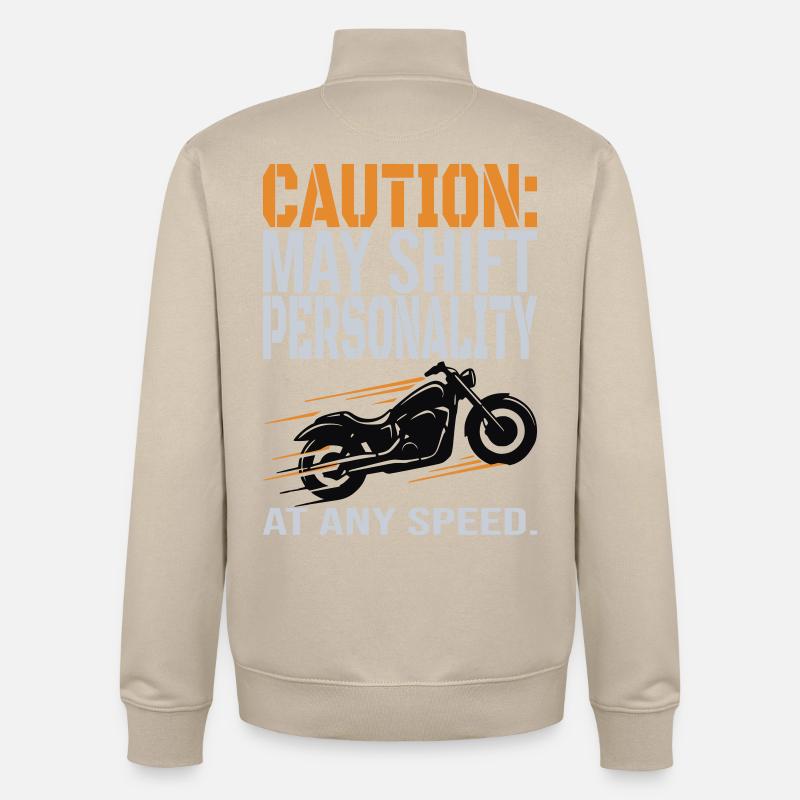 Caution – Personality Shift Biker Design - Unisex Organic Zip Sweatshirt by Stanley/Stella - desert dust