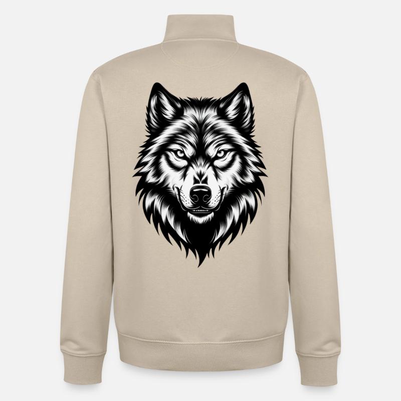 Wild Wolf's Head – Black & White - Unisex Organic Zip Sweatshirt by Stanley/Stella - desert dust