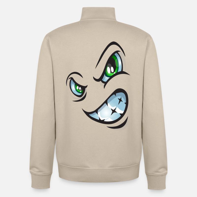 Visage de bande dessinée en colère - Sweat zippé unisexe en coton bio Stanley/Stella - beige crème