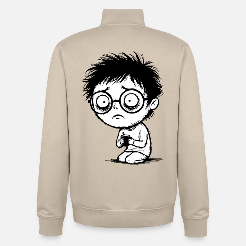 Étudiant Café Fatigue Regard Vide Manga - Sweat zippé unisexe en coton bio Stanley/Stella - beige crème