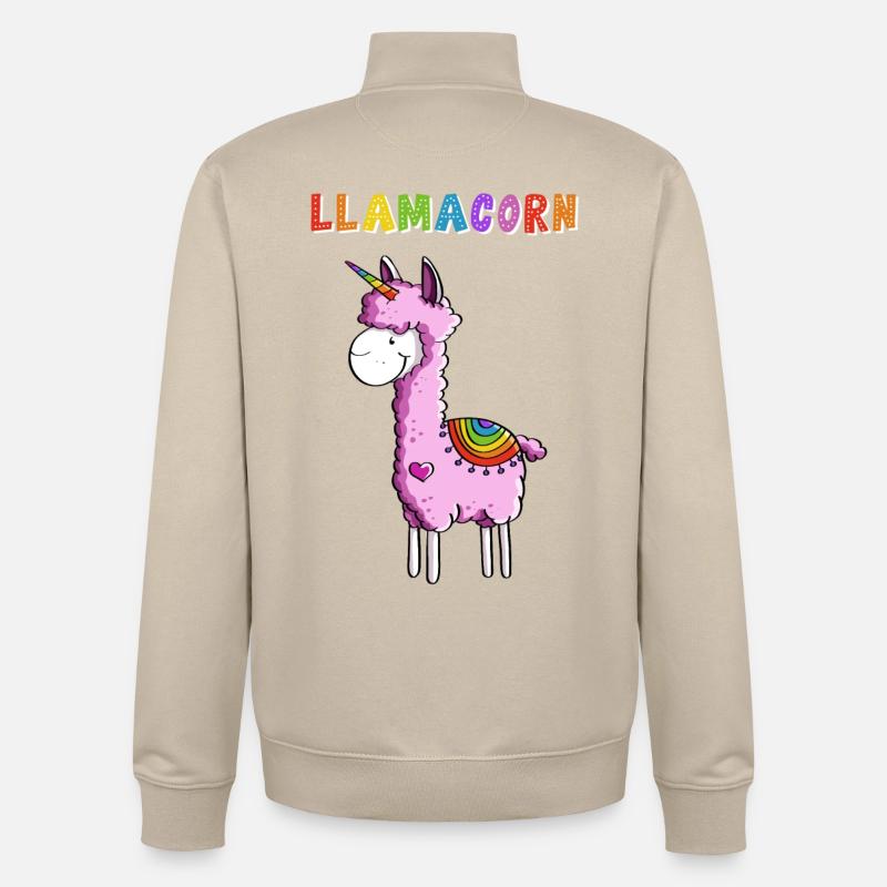 Llamacorn - Lama Einhorn - Comic - Fun Geschenk - Unisex Organic Zip Sweatshirt von Stanley/Stella - Cremebeige