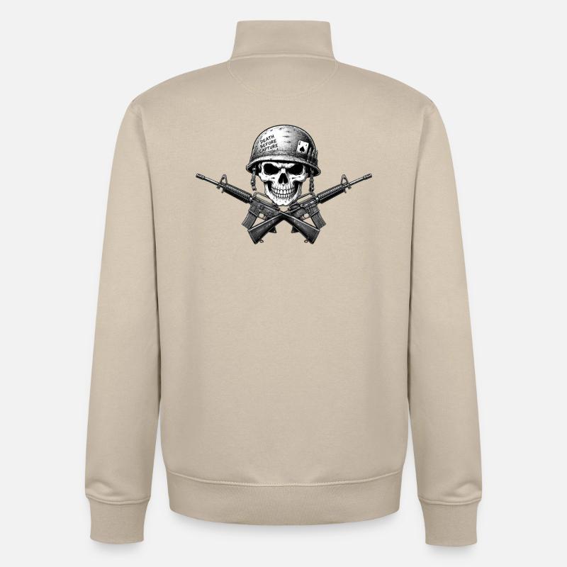 Emblème du fusil à crâne - Sweat zippé unisexe en coton bio Stanley/Stella - beige crème