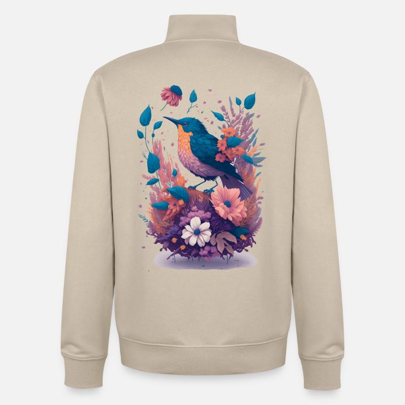 Oiseaux dans un bouquet de fleurs - Sweat zippé unisexe en coton bio Stanley/Stella - beige crème