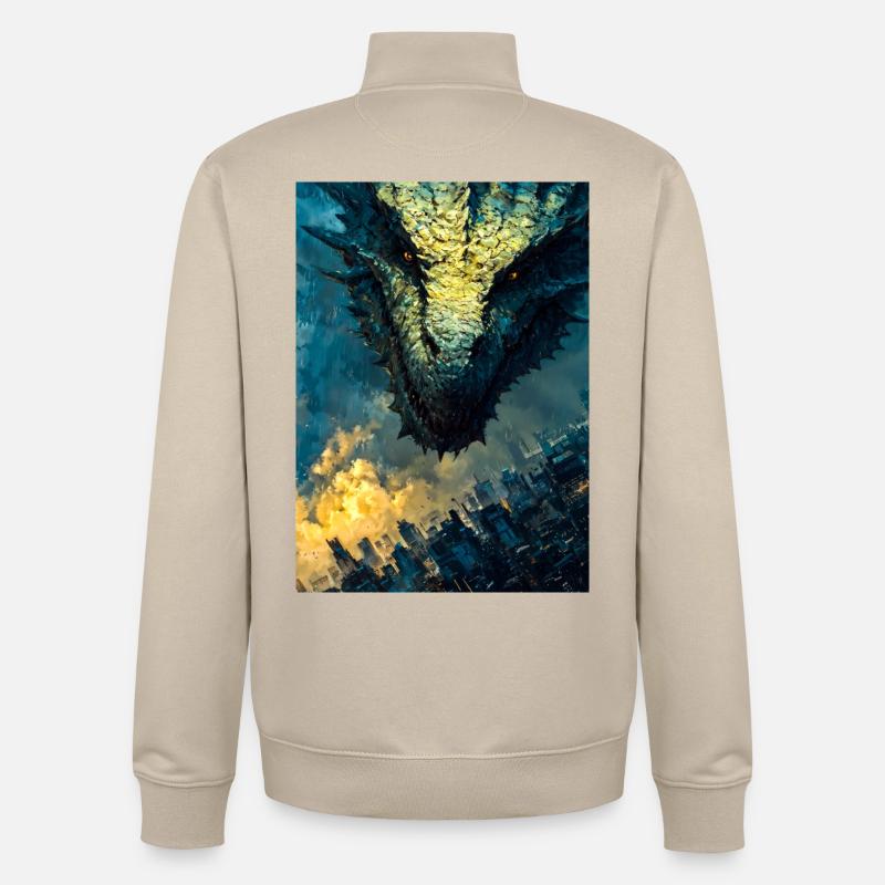 Dragon de tempête sur la ville - Sweat zippé unisexe en coton bio Stanley/Stella - beige crème