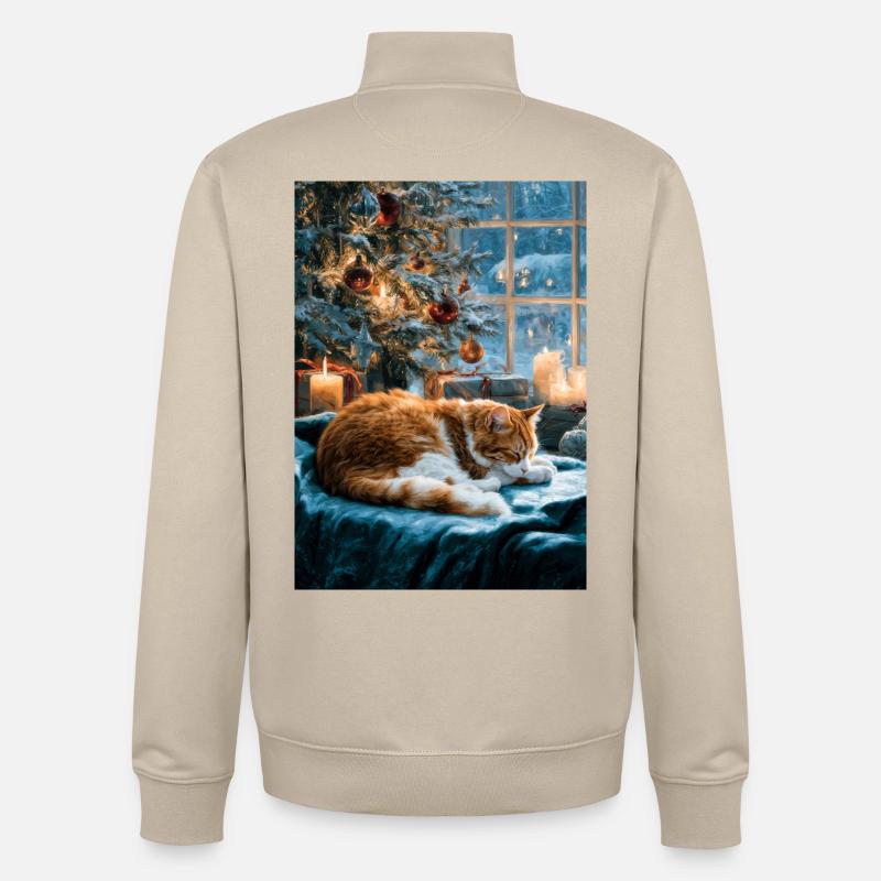 Sieste de chat de Noël douillette - Sweat zippé unisexe en coton bio Stanley/Stella - beige crème