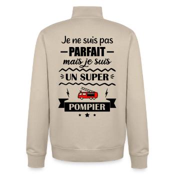 Super Pompier Héros du Feu Camion de pompiers - Sweat zippé unisexe en coton bio Stanley/Stella - beige crème - Dos - AI Model Male 185 dark (185cm)