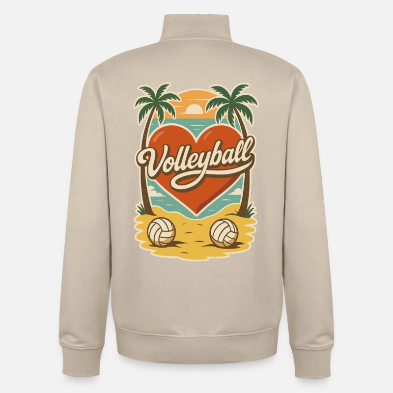 Volley-ball Beach Heart - Sweat zippé unisexe en coton bio Stanley/Stella - beige crème
