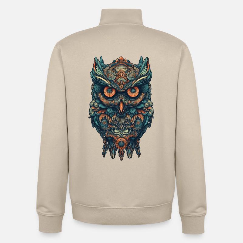 Mythical boho owl with surreal patterns - Unisex Organic Zip Sweatshirt by Stanley/Stella - desert dust