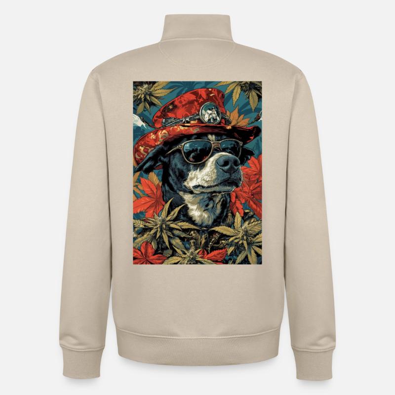 Hund med efterårshat og solbriller - Stanley/Stella unisex sweatshirt med lynlås i økologisk - cremebeige
