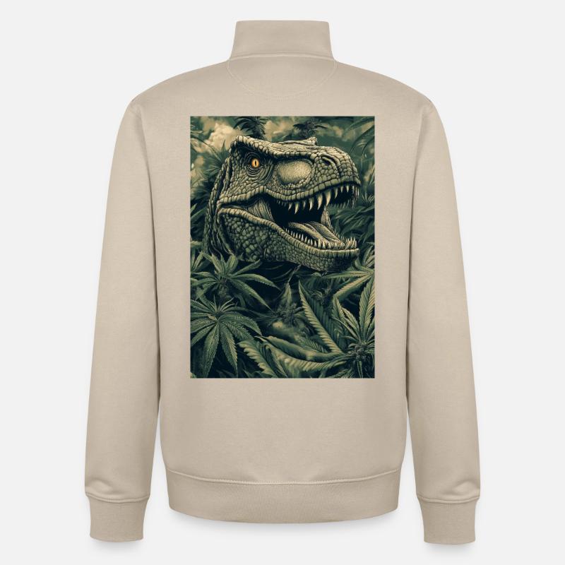 Dino dans la jungle des feuilles - Sweat zippé unisexe en coton bio Stanley/Stella - beige crème