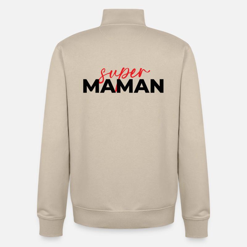 Super Maman Script Rouge sur Noir - Sweat zippé unisexe en coton bio Stanley/Stella - beige crème