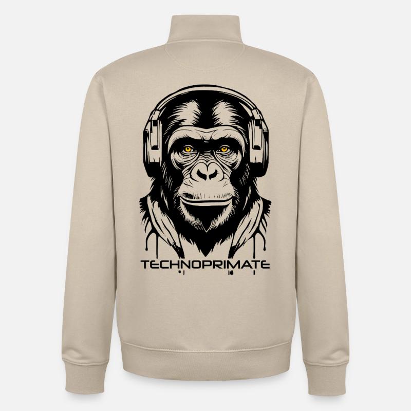 Techno Primate Headphone Ape Art #1 Black - Unisex Organic Zip Sweatshirt by Stanley/Stella - desert dust