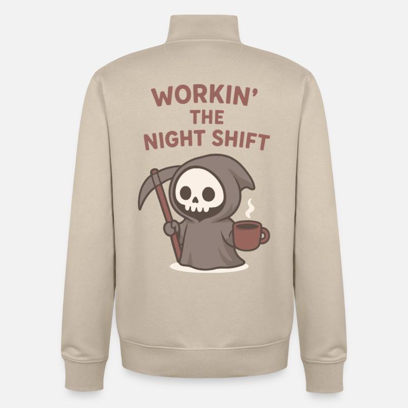 Café Grim Reaper Night Shift - Sweat zippé unisexe en coton bio Stanley/Stella - beige crème