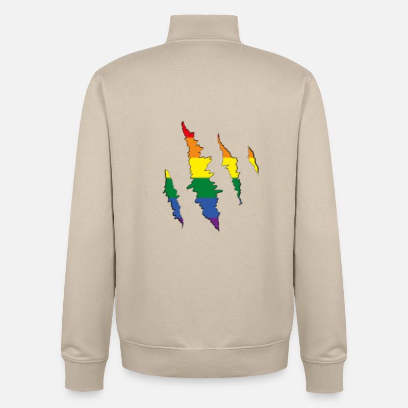 Griffe arc-en-ciel Scratch Trace - Sweat zippé unisexe en coton bio Stanley/Stella - beige crème