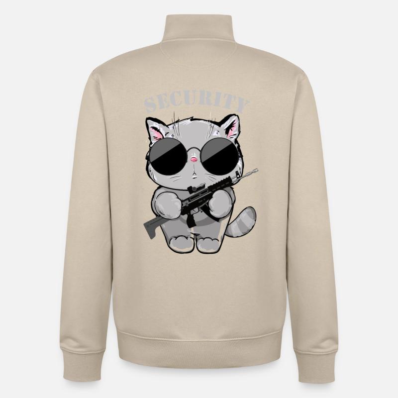 Cat Security Agent with Gun - Unisex Organic Zip Sweatshirt by Stanley/Stella - desert dust