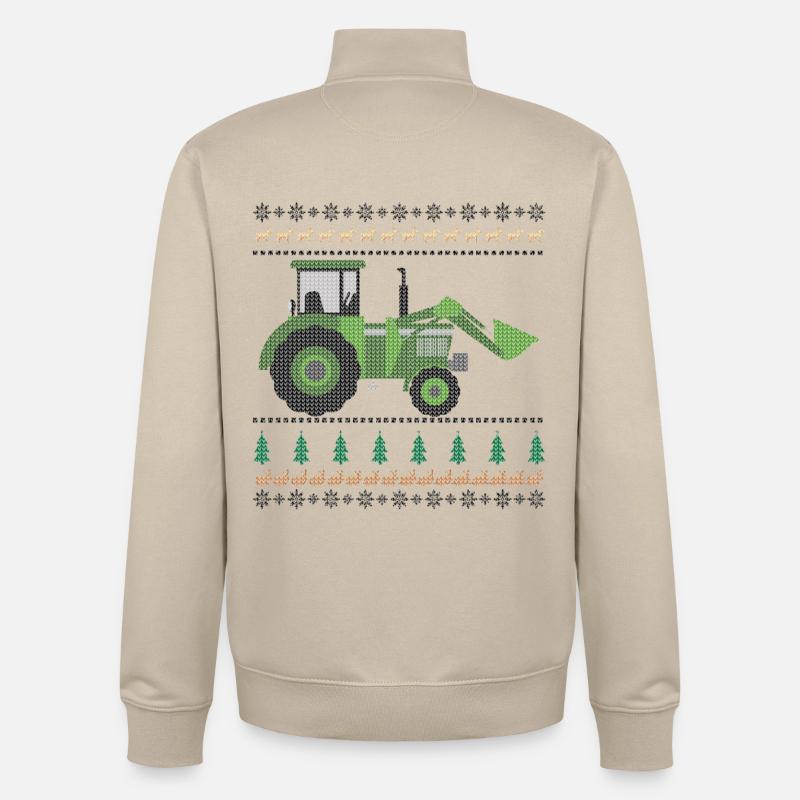 Grüner Traktor Strickdesign - Unisex Organic Zip Sweatshirt von Stanley/Stella - Cremebeige
