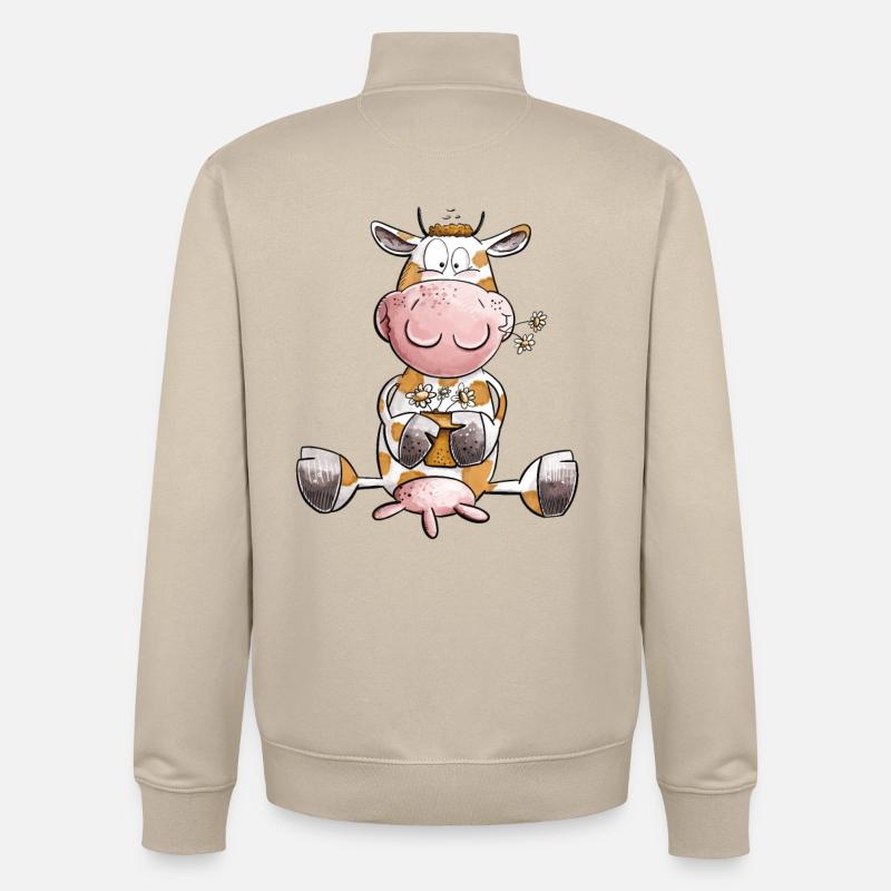 Vache avec des fleurs - Sweat zippé unisexe en coton bio Stanley/Stella - beige crème
