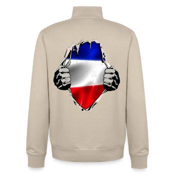 Blue White Red Flag Flag - Unisex Organic Zip Sweatshirt by Stanley/Stella - desert dust - Back - AI Model Male 185 dark (185cm)