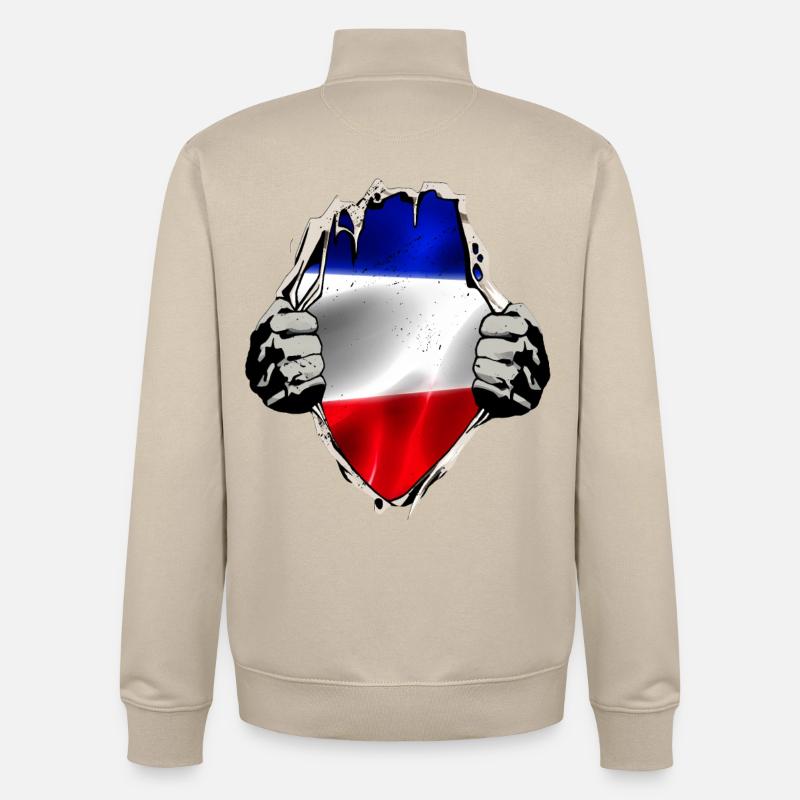 Drapeau rouge bleu-blanc - Sweat zippé unisexe en coton bio Stanley/Stella - beige crème