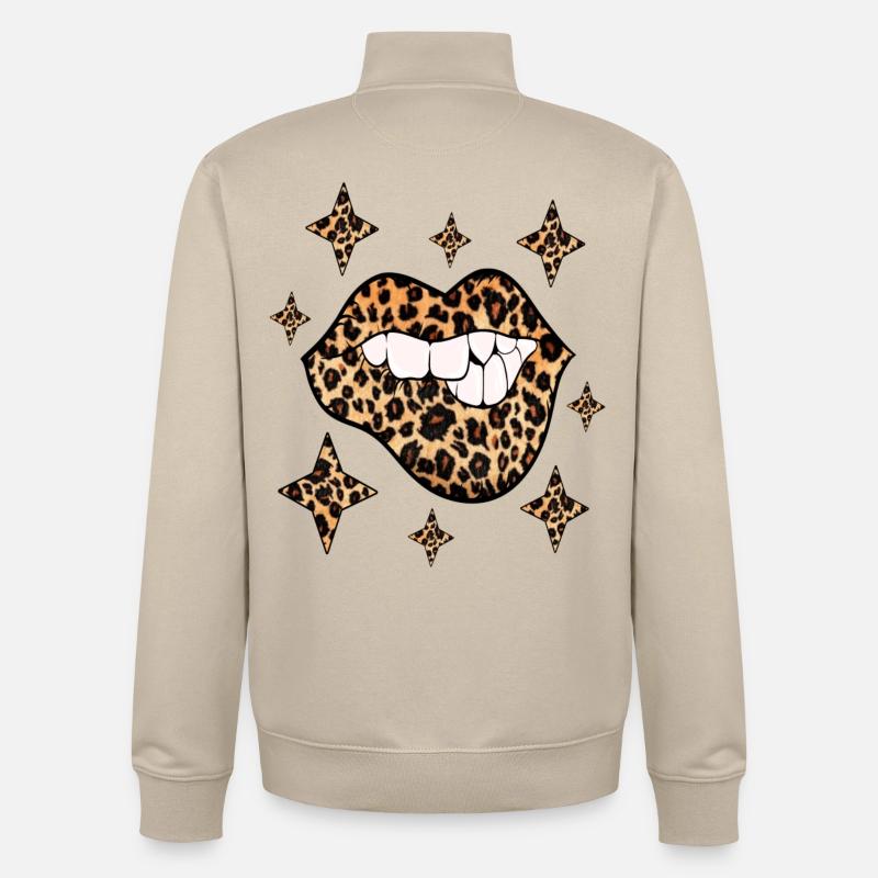 Leopard Lips Sexy Kiss Bouche - Sweat zippé unisexe en coton bio Stanley/Stella - beige crème