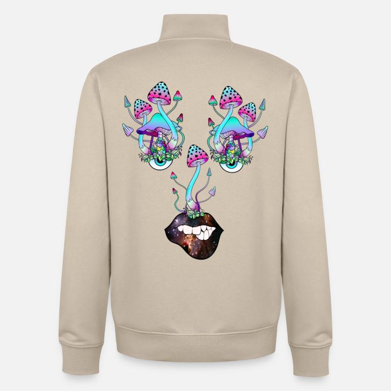 Magic Mushrooms Pilz Gesicht - Unisex Organic Zip Sweatshirt von Stanley/Stella - Cremebeige