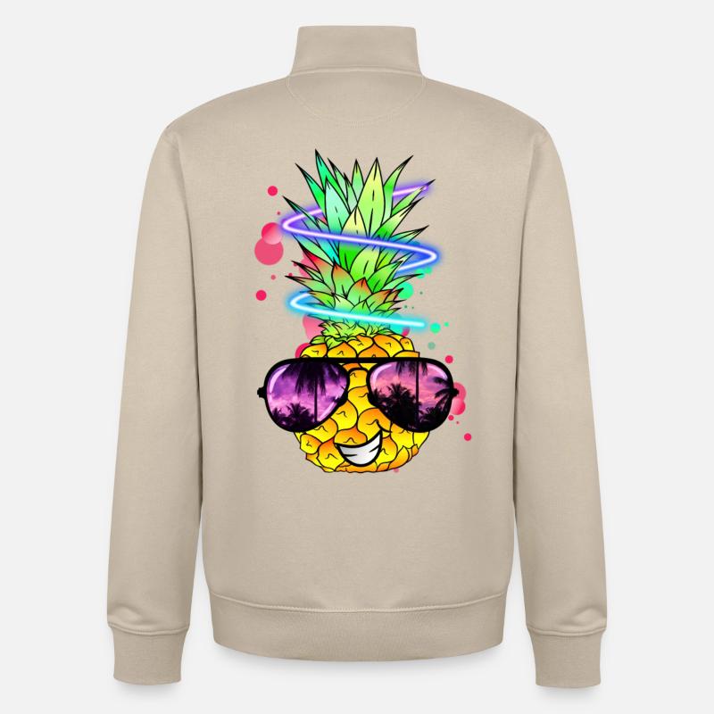coole Ananas mit Neon Spirale - Unisex Organic Zip Sweatshirt von Stanley/Stella - Cremebeige