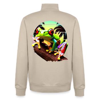 Red Eyed Tree Frog Sunset - Unisex Organic Zip Sweatshirt by Stanley/Stella - desert dust - Back - AI Model Male 185 dark (185cm)