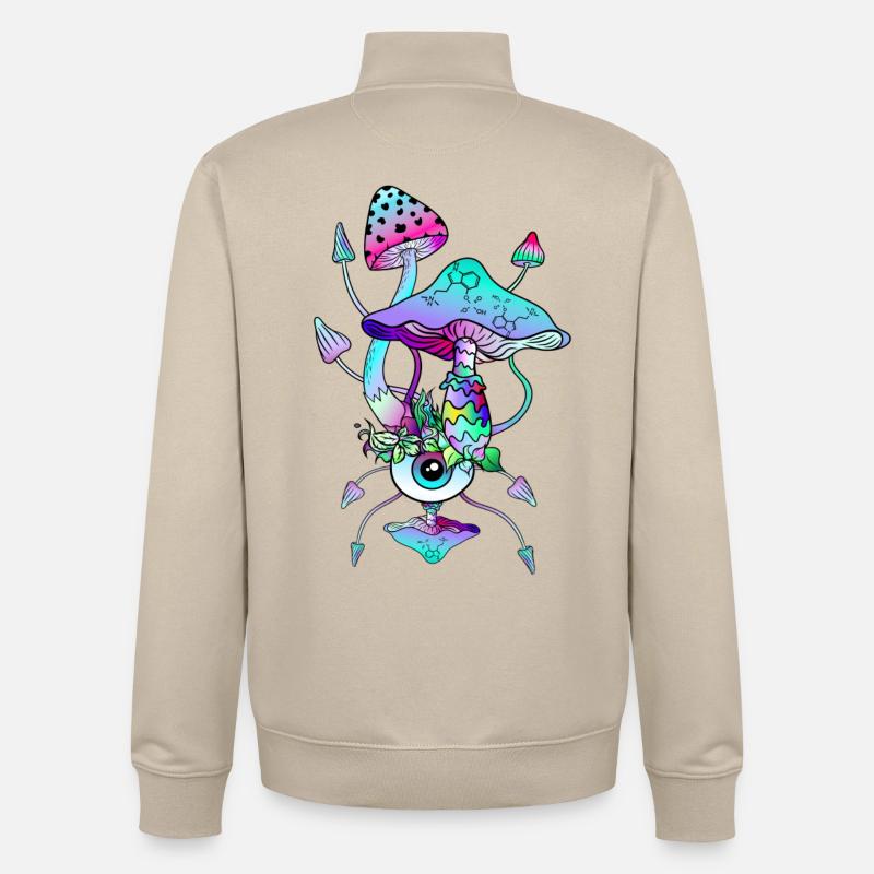 Champignons Magiques Néon Champis Psychédéliques - Sweat zippé unisexe en coton bio Stanley/Stella - beige crème