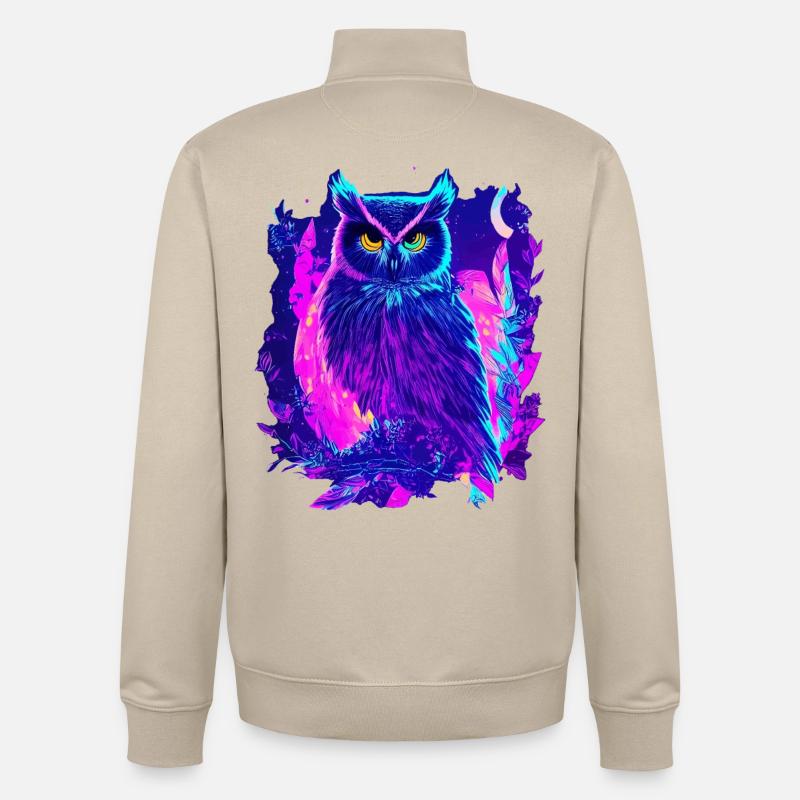 Neon Glowing Owl Synthwave - Sweat zippé unisexe en coton bio Stanley/Stella - beige crème