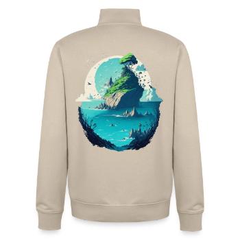 Paysage insulaire asiatique imaginatif - Sweat zippé unisexe en coton bio Stanley/Stella - beige crème - Dos - AI Model Male 185 dark (185cm)