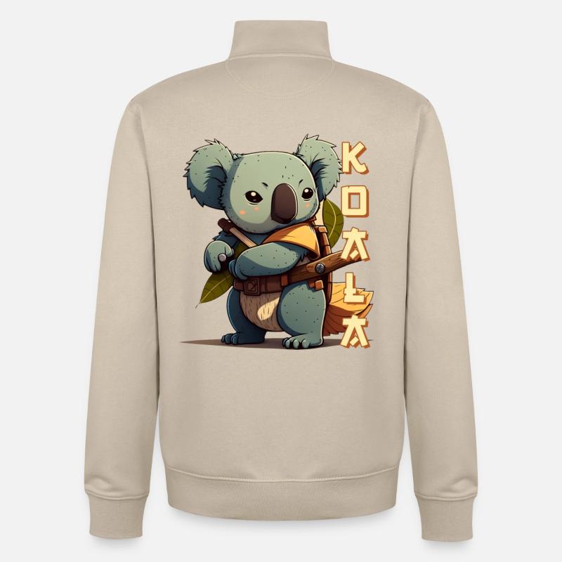 Samouraï Koala avec lettrage - Sweat zippé unisexe en coton bio Stanley/Stella - beige crème