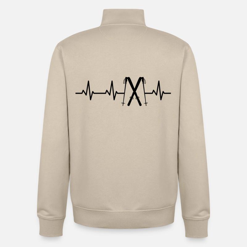 ECG de pouls de ski - Sweat zippé unisexe en coton bio Stanley/Stella - beige crème