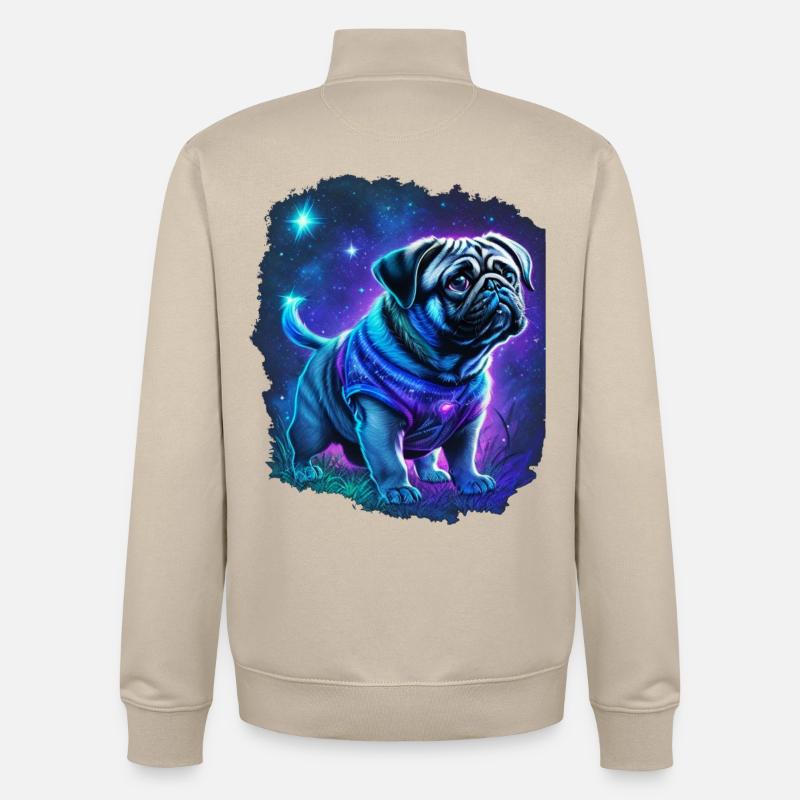 Chien carlin mystique - Sweat zippé unisexe en coton bio Stanley/Stella - beige crème