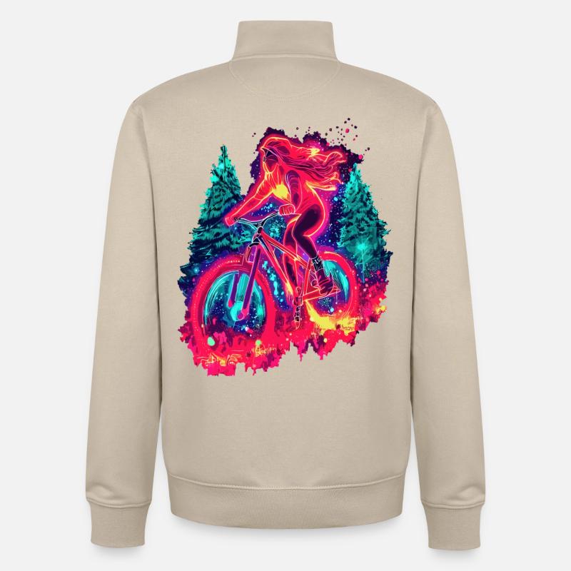 Synthwave Mountainbike Mädchen Waldfahrt - Unisex Organic Zip Sweatshirt von Stanley/Stella - Cremebeige