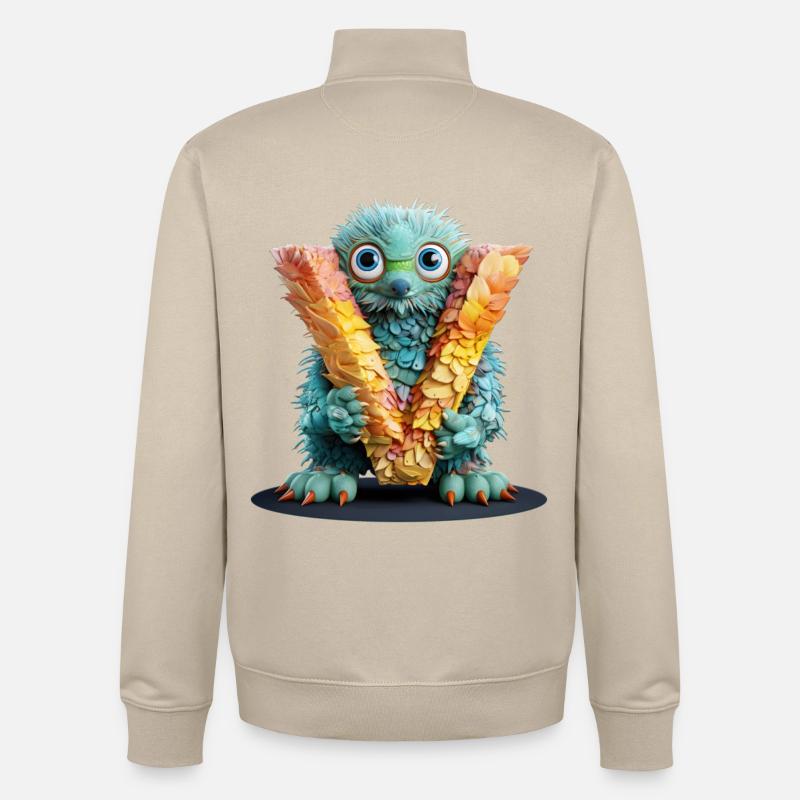 Créature plumeuse avec la lettre V - Sweat zippé unisexe en coton bio Stanley/Stella - beige crème