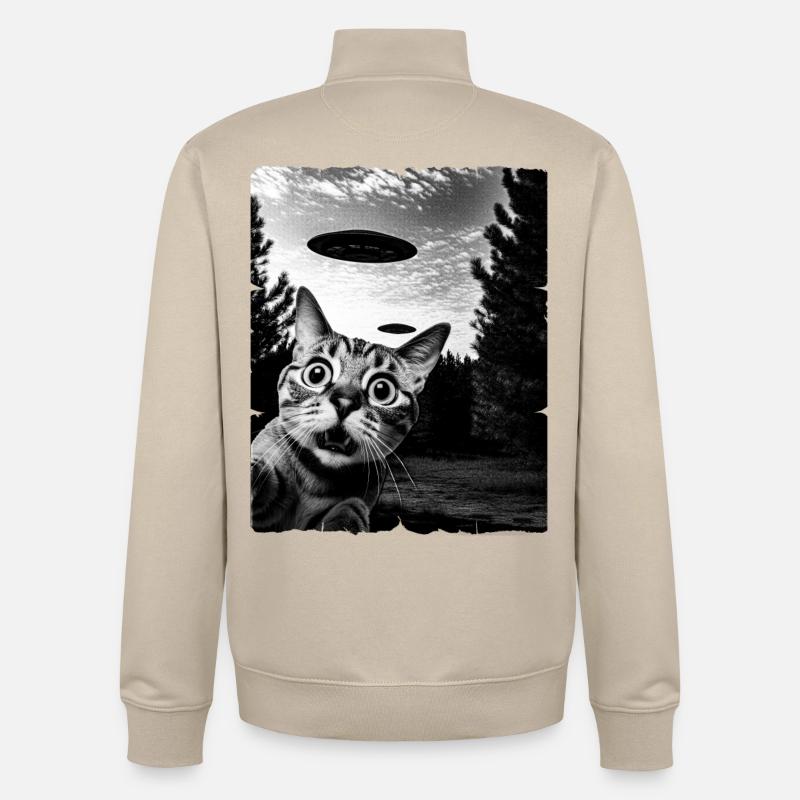 Chat Austerrestrial Invasion Uap Bizarre - Sweat zippé unisexe en coton bio Stanley/Stella - beige crème