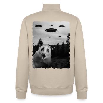 Possum Alien Invasion Uap Weirdcore - Unisex Organic Zip Sweatshirt by Stanley/Stella - desert dust - Back - AI Model Male 185 dark (185cm)