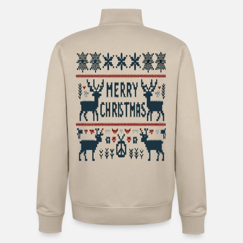 Laid Noël Renne Joyeux Noël - Sweat zippé unisexe en coton bio Stanley/Stella - beige crème