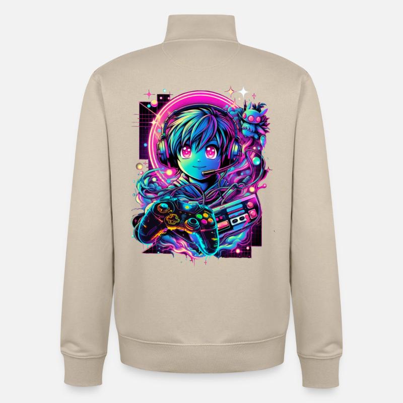 Gamer Controller Anime Synthwave Art - Unisex Organic Zip Sweatshirt by Stanley/Stella - desert dust