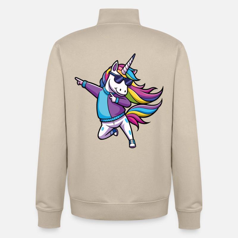 Rainbow Unicorn Dancer Illustration - Unisex Organic Zip Sweatshirt by Stanley/Stella - desert dust