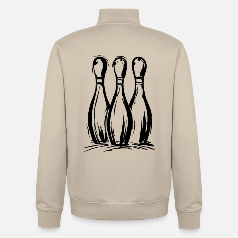 Dessin de quilles de bowling - Sweat zippé unisexe en coton bio Stanley/Stella - beige crème