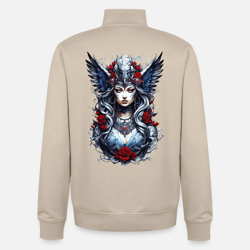 Valkyrie with Ravens, Roses, Vikings - Unisex Organic Zip Sweatshirt by Stanley/Stella - desert dust
